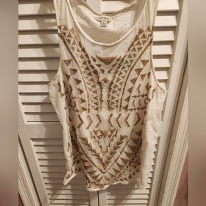 Lucky Brand Cream Razor back tank with gold details